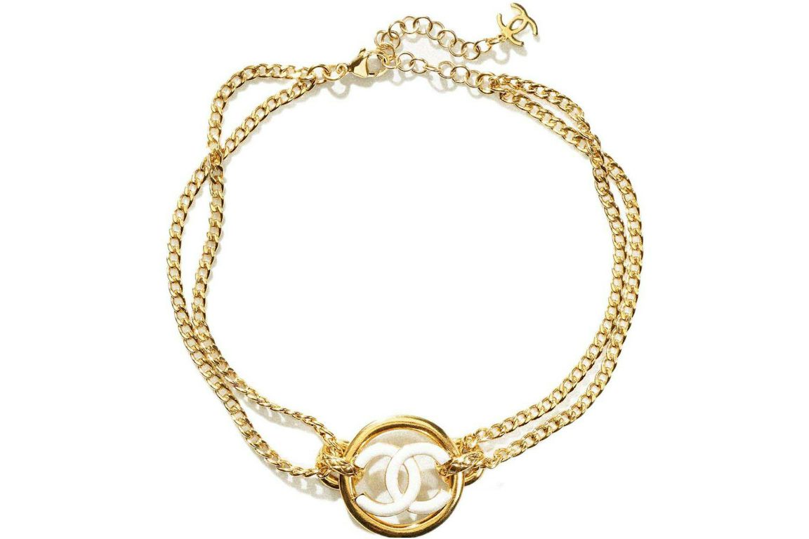 Chanel CC Logo Choker Necklace Gold/White (AB8355)